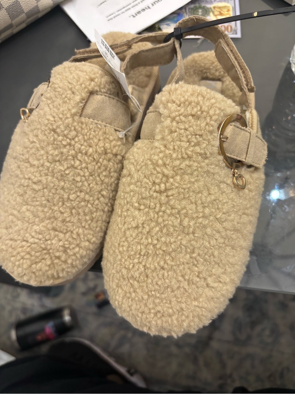 The Children's Place Beige Faux Sherpa Slip-On Kids Slippers